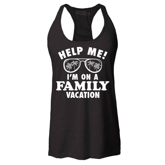 Shop4Ever Women's Help Me! I'm On A Family Vaction Funny Racerback Tank Top Medium Black