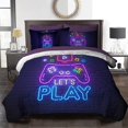 thumbnail image 1 of Cama en una bolsa de juegos de cama, Trippy Gamer Juego de edredón de neón púrpura azul,, 1 of 7
