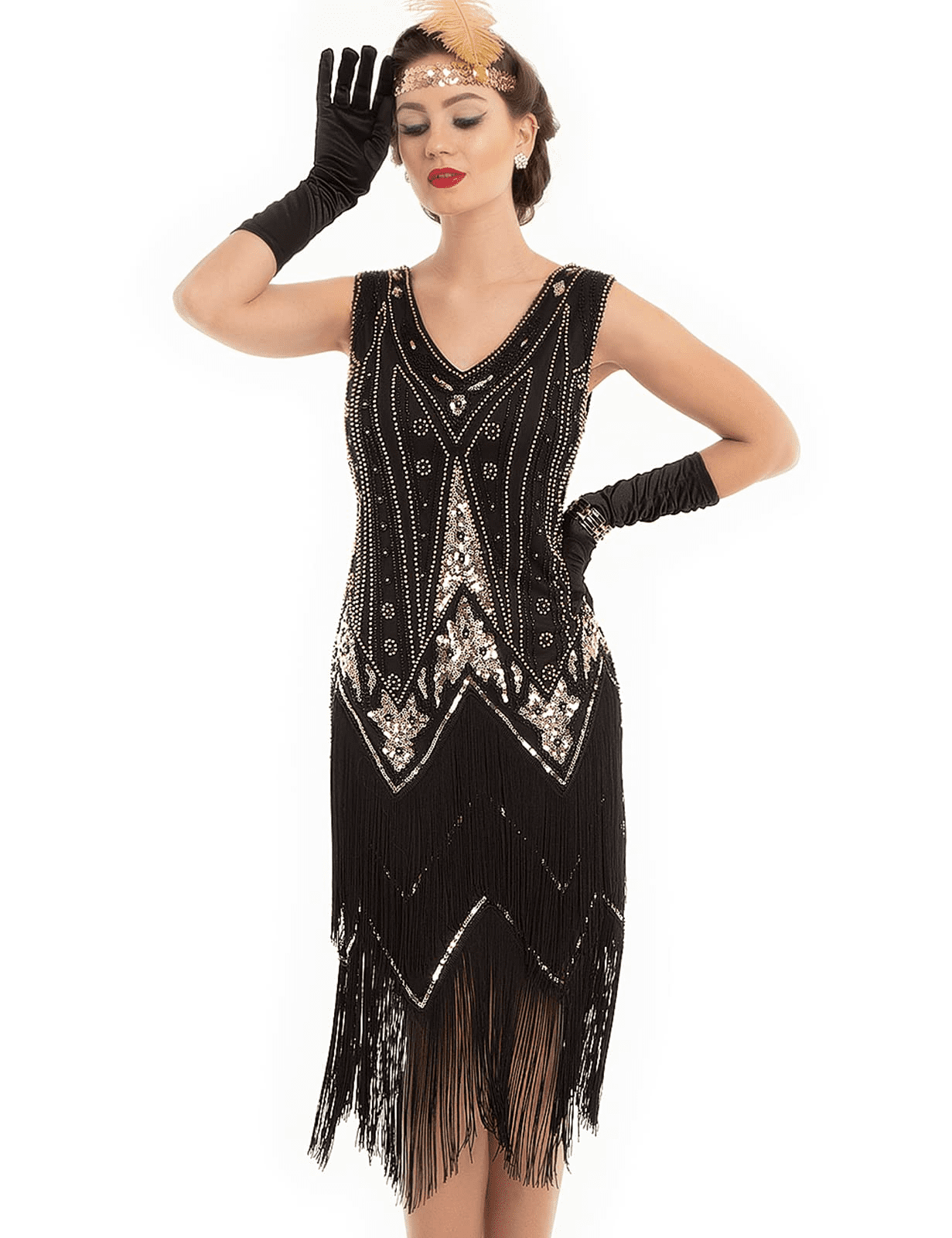 Black and Gold Sequin Long 1920s Gatsby Dress with Sequins | 1920s fashion  women, Great gatsby prom dresses, 1920s flapper dress