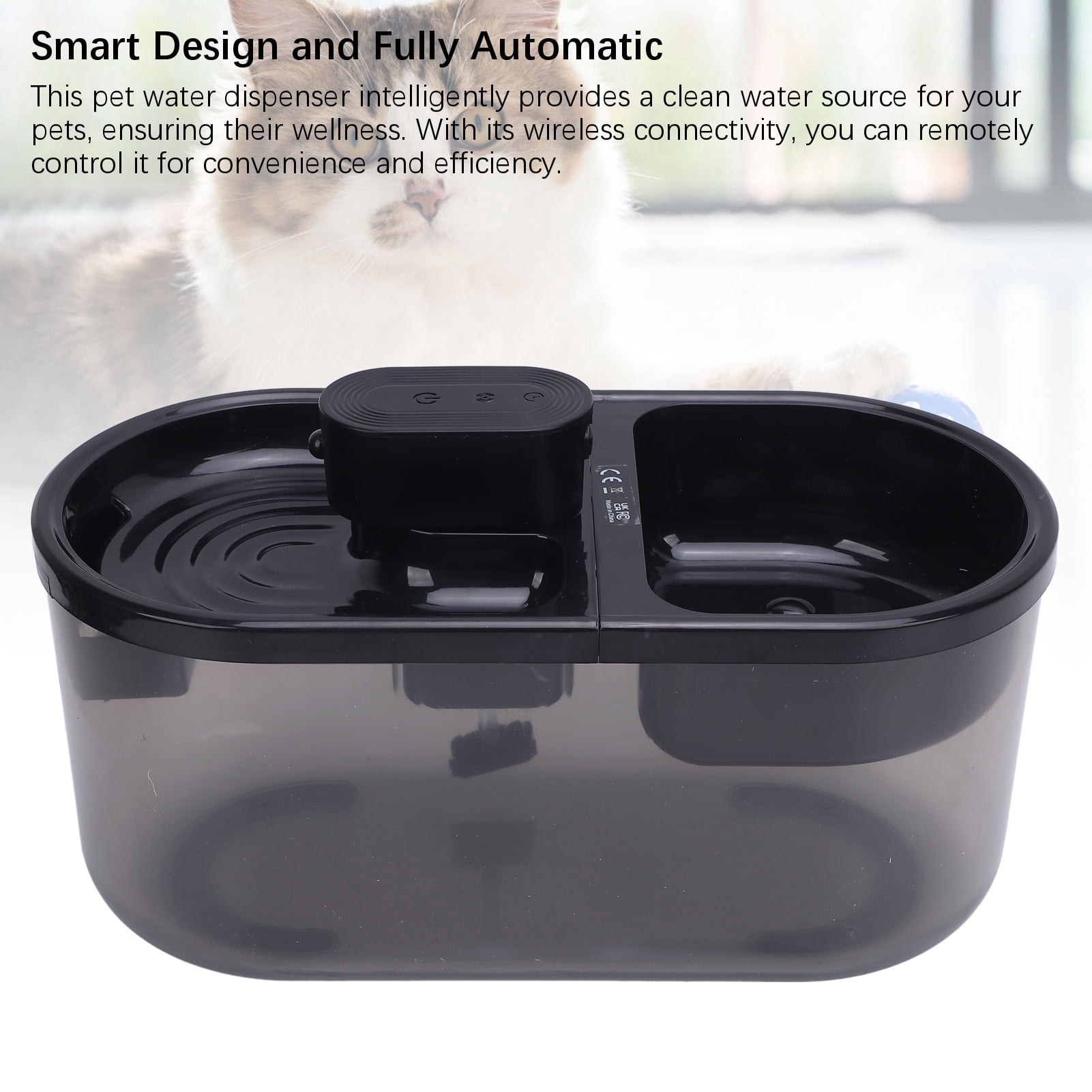 Yajisi Premium Smart Cat Water Fountain Quiet Operating Rechargeable Automatic Pet Water Dispenser for Home Use Black Finish Includes Advanced Filtration System and Built-in 2000mAh Battery