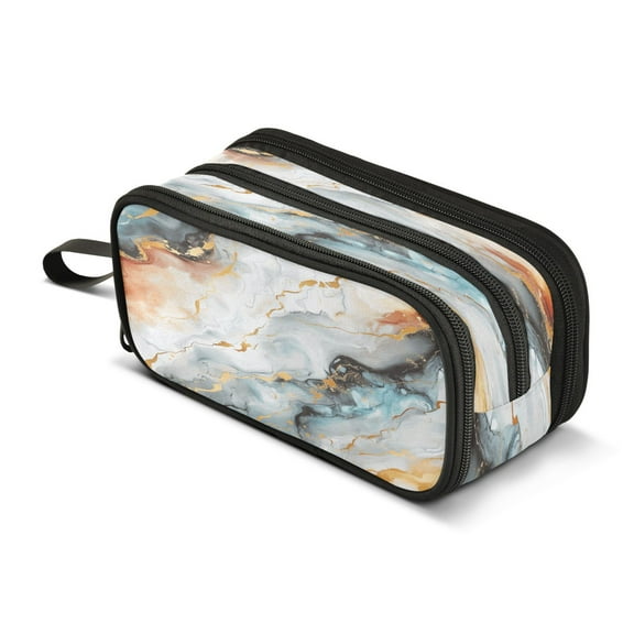 ALAZA Grey Marble Pencil Case Bag 3 Compartment Pen Pouch Large Storage Holder Box Organizer