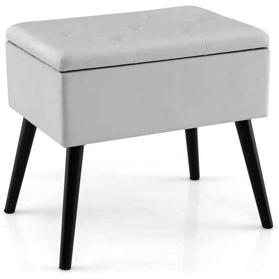 Favory Vanity Stool Chair with Storage, Multifunctional 20" Makeup Seat with Wood Legs, Ottoman Foot Rest, Upholstered Tufted Makeup Vanity Chair for Dressing Bedroom Living Room,Grey,1