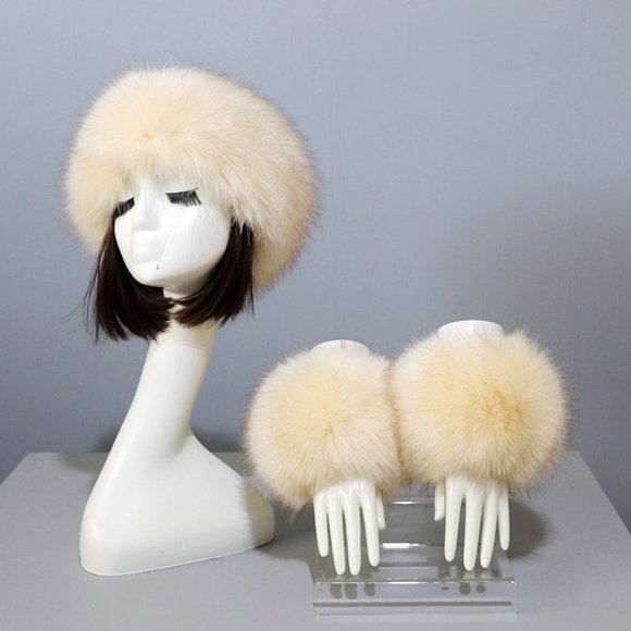 3pcs/Set Women Winter Faux Fox Fur Headband Hats Cuffs Luxury Warm Female Wrist Sleeve Gloves Faux Fur Cap Russian Style Outdoor (28)