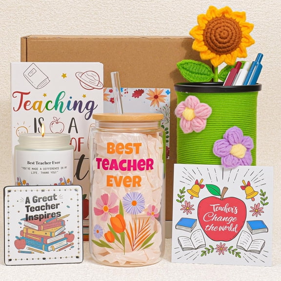 Teacher Gifts for Women, Best Teacher Appreciation Gift Basket Set for Christmas, End of Year, Birthday, Back to School, Retirement, Thank You Gifts with Desk Decor & Candle