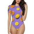 thumbnail image 2 of Goofa Yellow Lemon And Orange Printed Women Rash Guard Short Sleeve,Tummy control Swimsuit Surfing Swimsuit Bathing Suit One Piece Swimsuit UPF 50-Small, 2 of 9