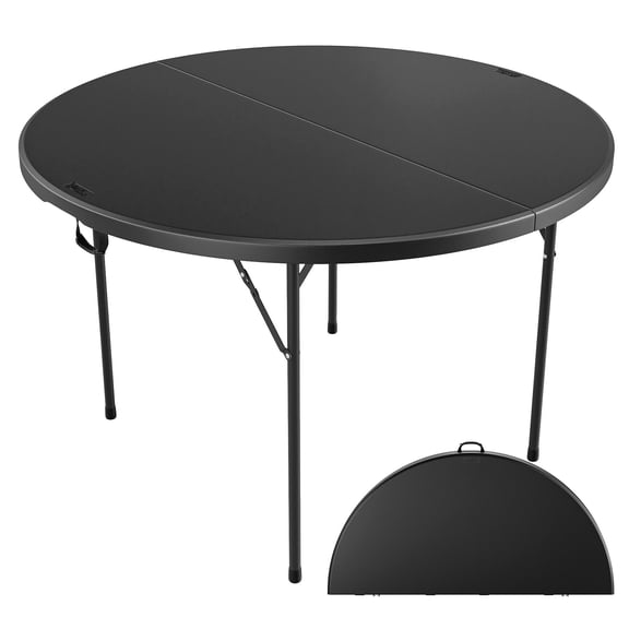 Ktaxon 4 Ft Outdoor Round Folding Plastic Dining Table for Picnic ,Black, Indoor/Outdoor, Home, Kitchen, Heavy Duty Dining Party Picinic Table