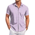 thumbnail image 2 of Hearthz Mens Button Down Short Sleeve Shirt Gingham Wrinkle Free Work Shirts for Men Beach Summer Men's Dress Shirts Purple XXXL, 2 of 6