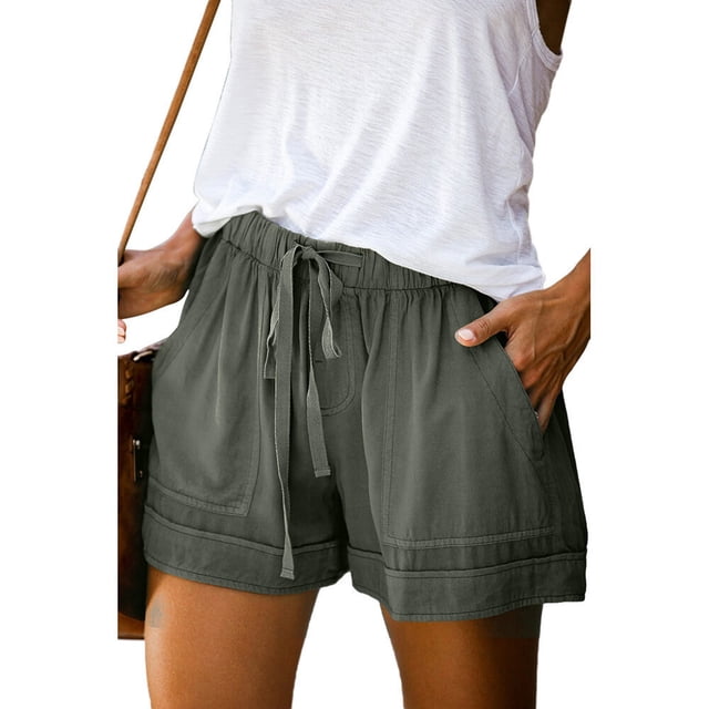 Pantalones cortos casuales de pierna ancha y sueltos, pantalones cortos elásticos con cordones y cintura alta para mujeres europeas y americanas de verano