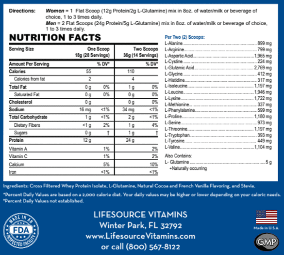 LifeSource Vitamins 1.1 lbs Grass Fed Whey Protein Isolate - Double Chocolate Fudge w/Stevia