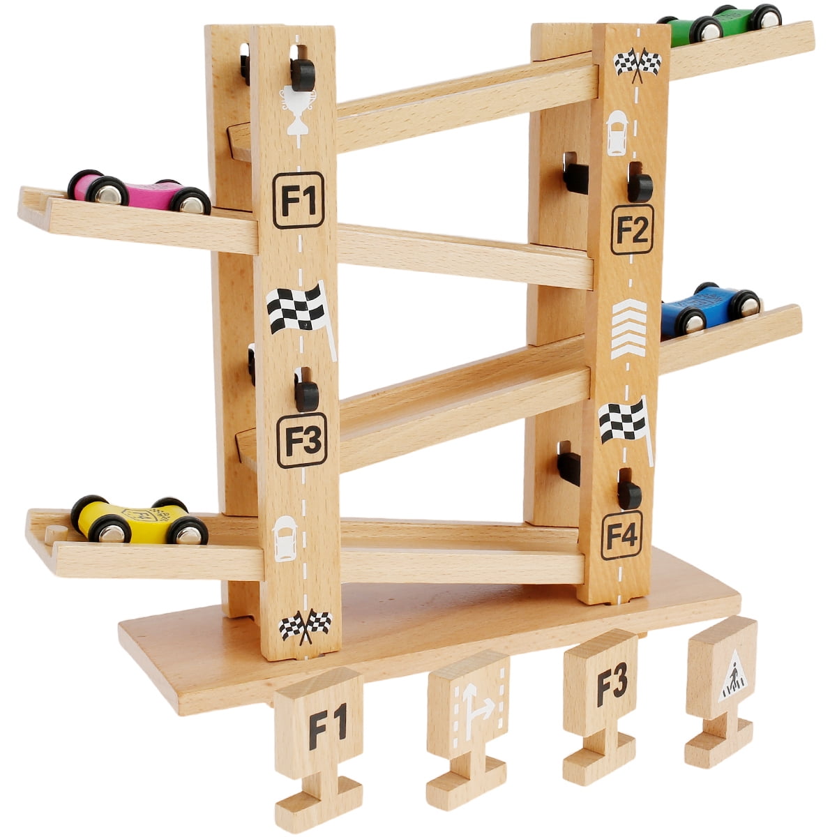 Kids Assembly Wooden Race Track Sets Wooden Car Ramp Toy with 4 Cars ...