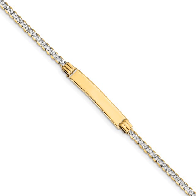 14K Rhodium Plated Yellow Gold Pav� Curb ID Bracelet