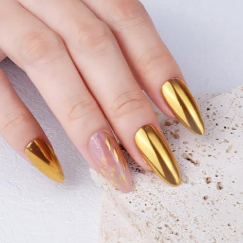 Diva Chrome Nail Powder - Gold Mirror Effect Nail Chrome Powders, Highlight Metallic Chrome Powder for Nail Art Pigment Chrome Powder for Nails (Gold, 1g)