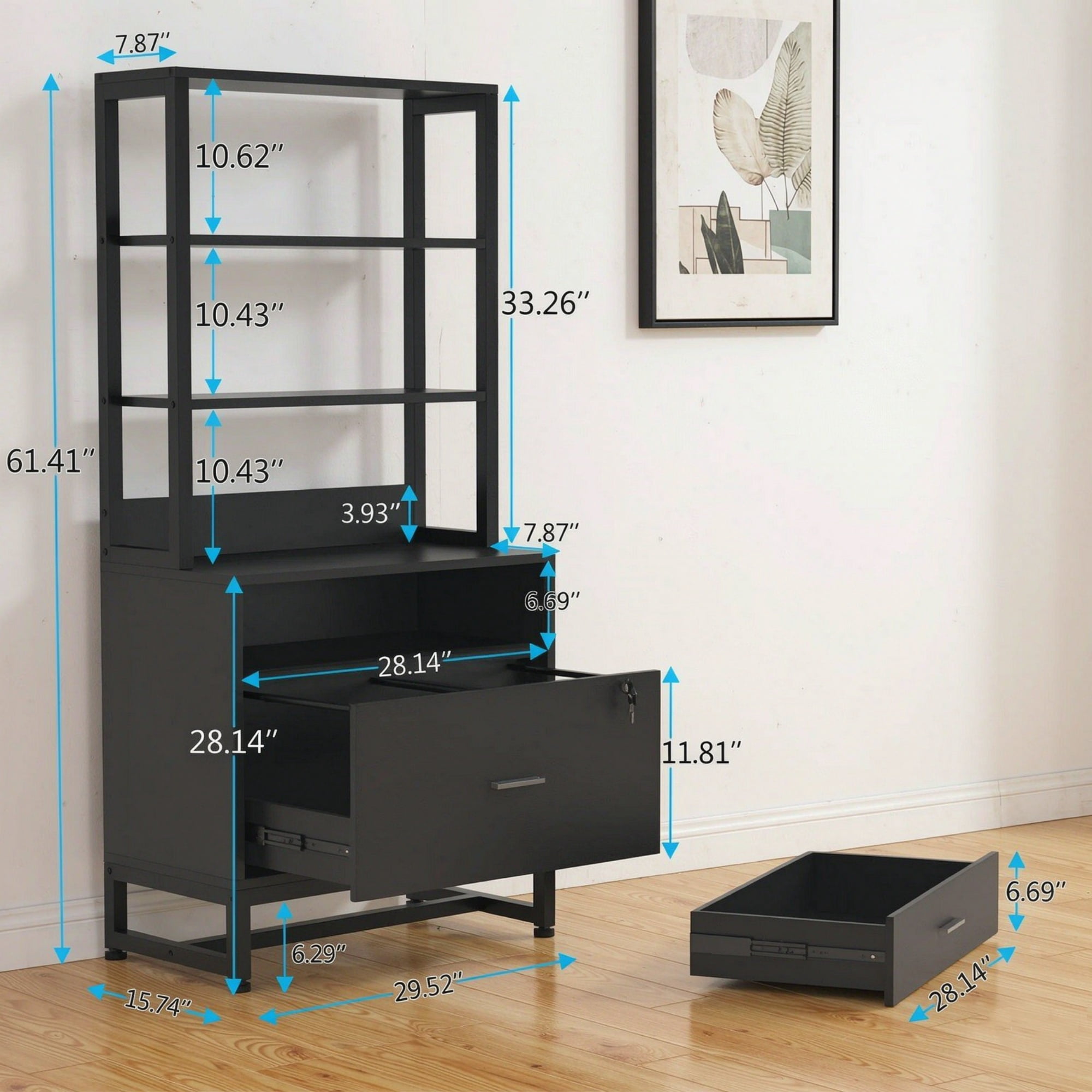 Vertical File Cabinet, 2-Drawer Filing Cabinet with Open Shelves for Home Office