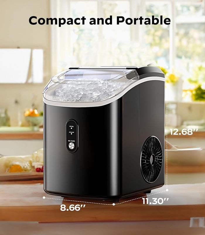 Countertop Nugget Ice Maker,Chewable Pellet Ice Machine with Self-Cleaning Function, 33 lbs/24H Portable Ice Maker for Home, Kitchen, and Office, Black