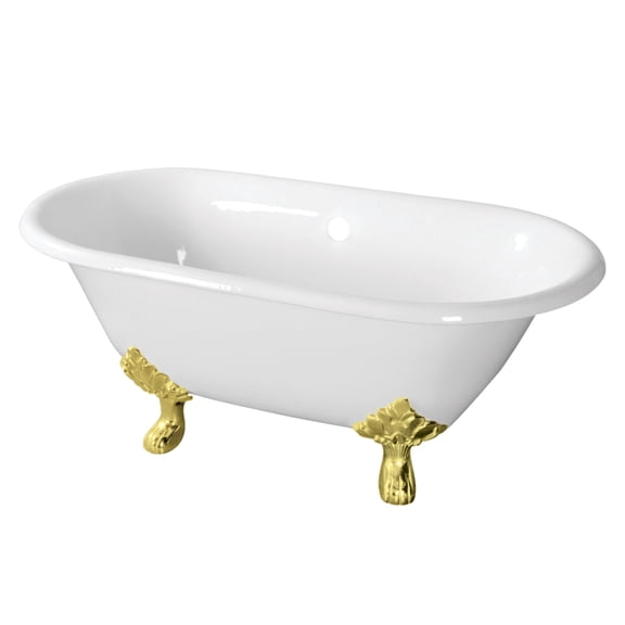 Aqua Eden VCTND603119NC2 60-Inch Cast Iron Oval Double Ended Clawfoot Tub (No Faucet Drillings) in White/Polished Brass