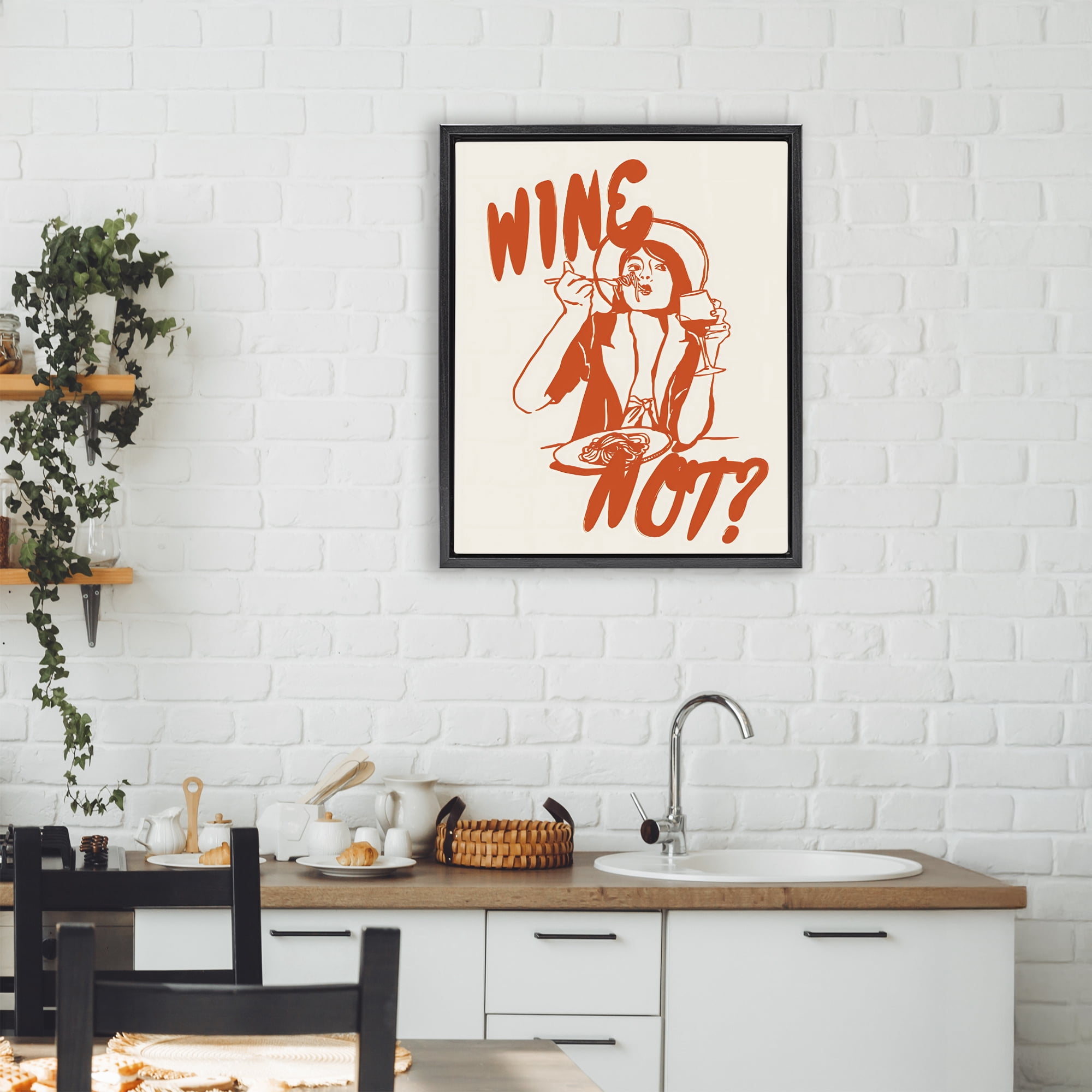 Stupell Industries Wine Not Retro Meal Time Black Framed Floater Canvas Wall Art, design by The Prints Vibe