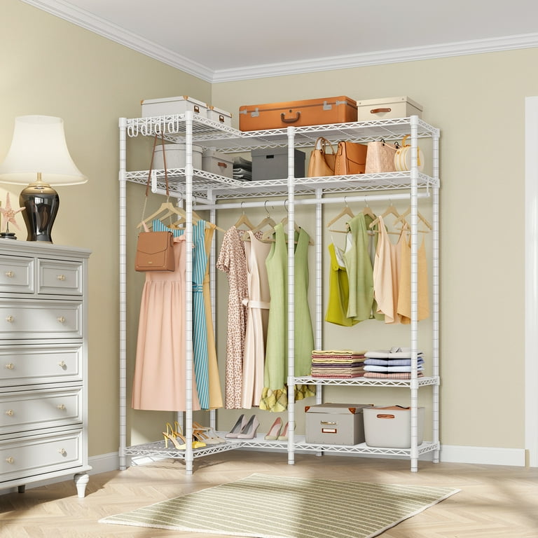 VIPEK L30 Corner Closet System L Shaped Garment Rack L Corner Clothes Rack Freestanding Portable Wardrobe Closet White