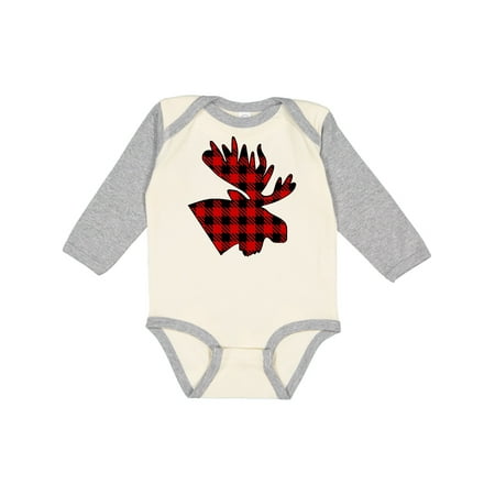 

Inktastic Moose Head in Red and Black Plaid Gift Baby Boy or Baby Girl Long Sleeve Bodysuit