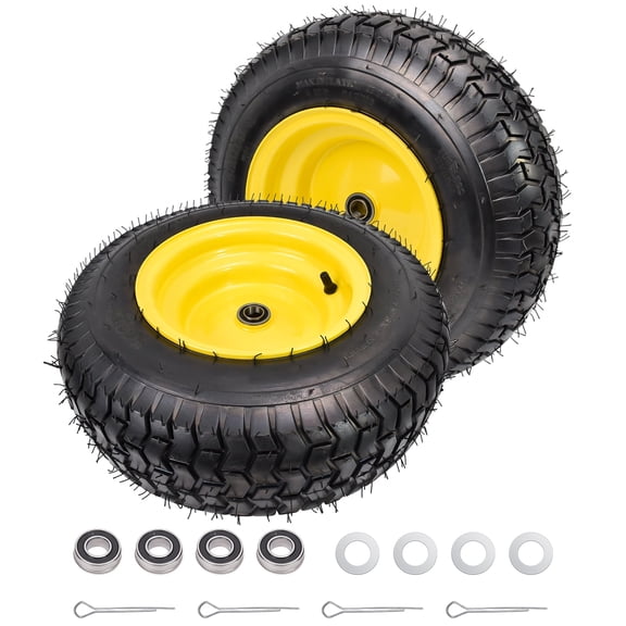 Hex Autoparts 2pcs 16x6.5-8 4Ply Tubeless Turf Lawn Mower Tire & Wheel with Rim, 3/4" or 5/8" Bearing Set of 2