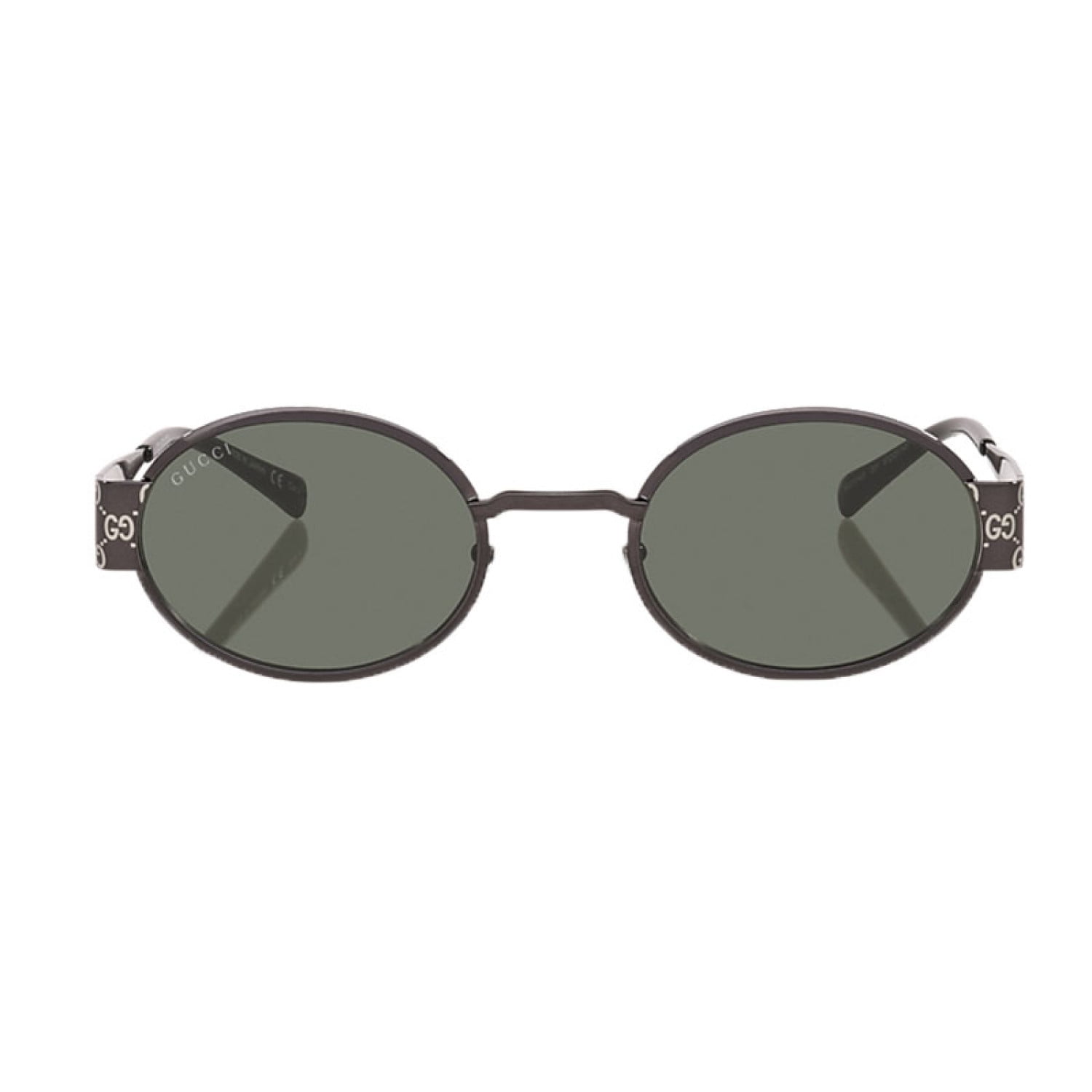 Gucci GG1854S 001 51mm Oval Sunglasses Women's Shiny Dark Ruthenium with GG Pathern
