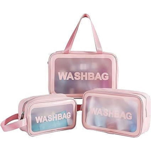 Neceser transparente de 3 piezas (rosa), bolsa de maquillaje, neceser de viaje transparente, bolsa de almacenamiento portátil