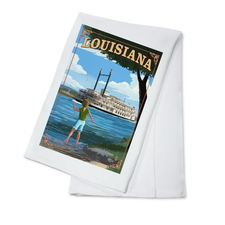 Paddle Wheeler - Louisiana - Paddle Wheeler Scene - Lantern Press Poster (100% Cotton Kitchen Towel)