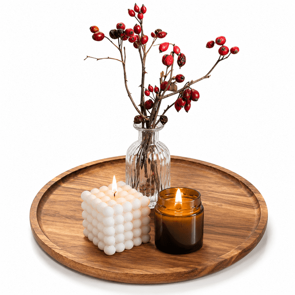 Round Wood Serving Tray For Ottoman Coffee Dining Table Decorations