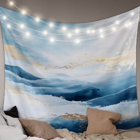 Blue Yellow Large Tapestry for Bedroom Wall Hanging Tapestry, Modern Ombre Abstract Oil Painting Ceiling Backdrop Tapestries Poster Blanket Wall Decor for Teens Room Living Room Dorm 86" x 104"