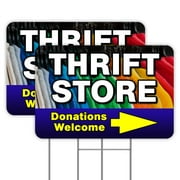 Thrift Store (Arrow) 2 Pack Double-Sided Yard Signs 16" x 24" with Metal Stakes (Made in the USA)