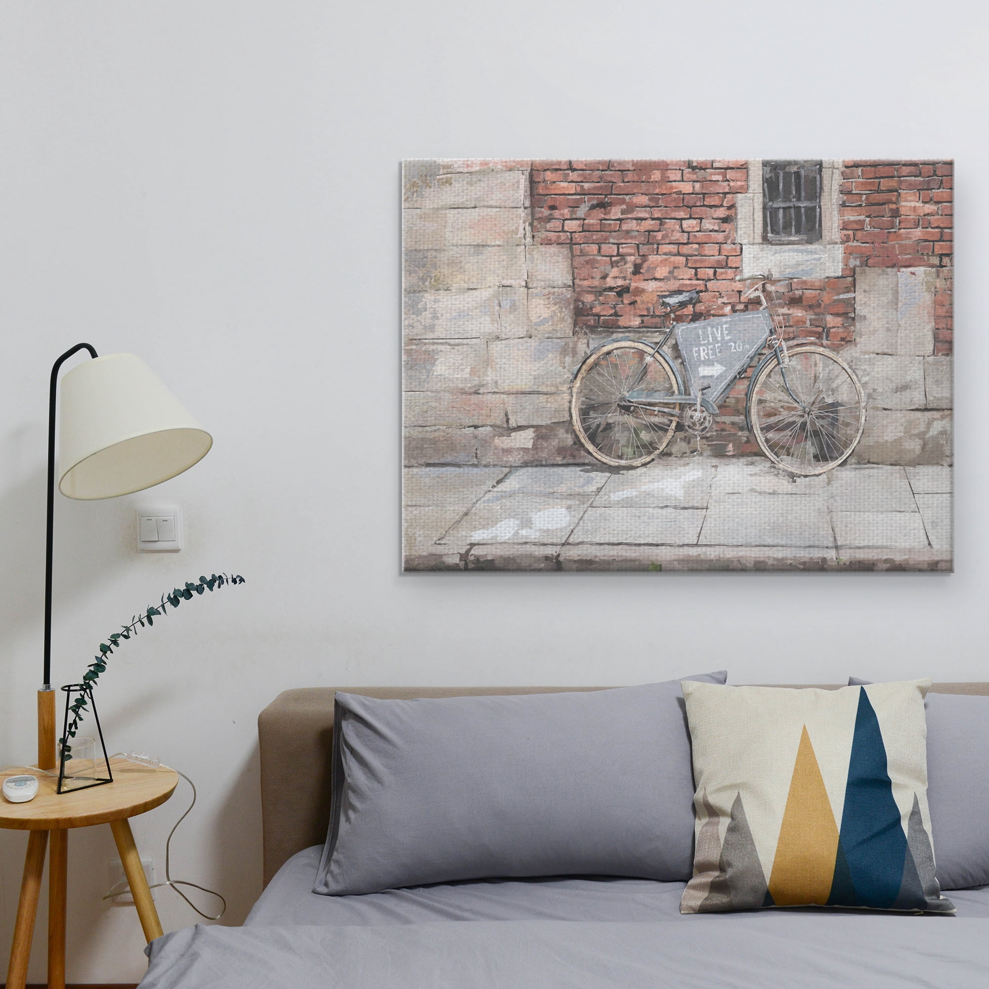Masterpiece Art Gallery Live Free Bicycle Against Brick Building By Studio Arts Canvas Art Print 30" x 40"