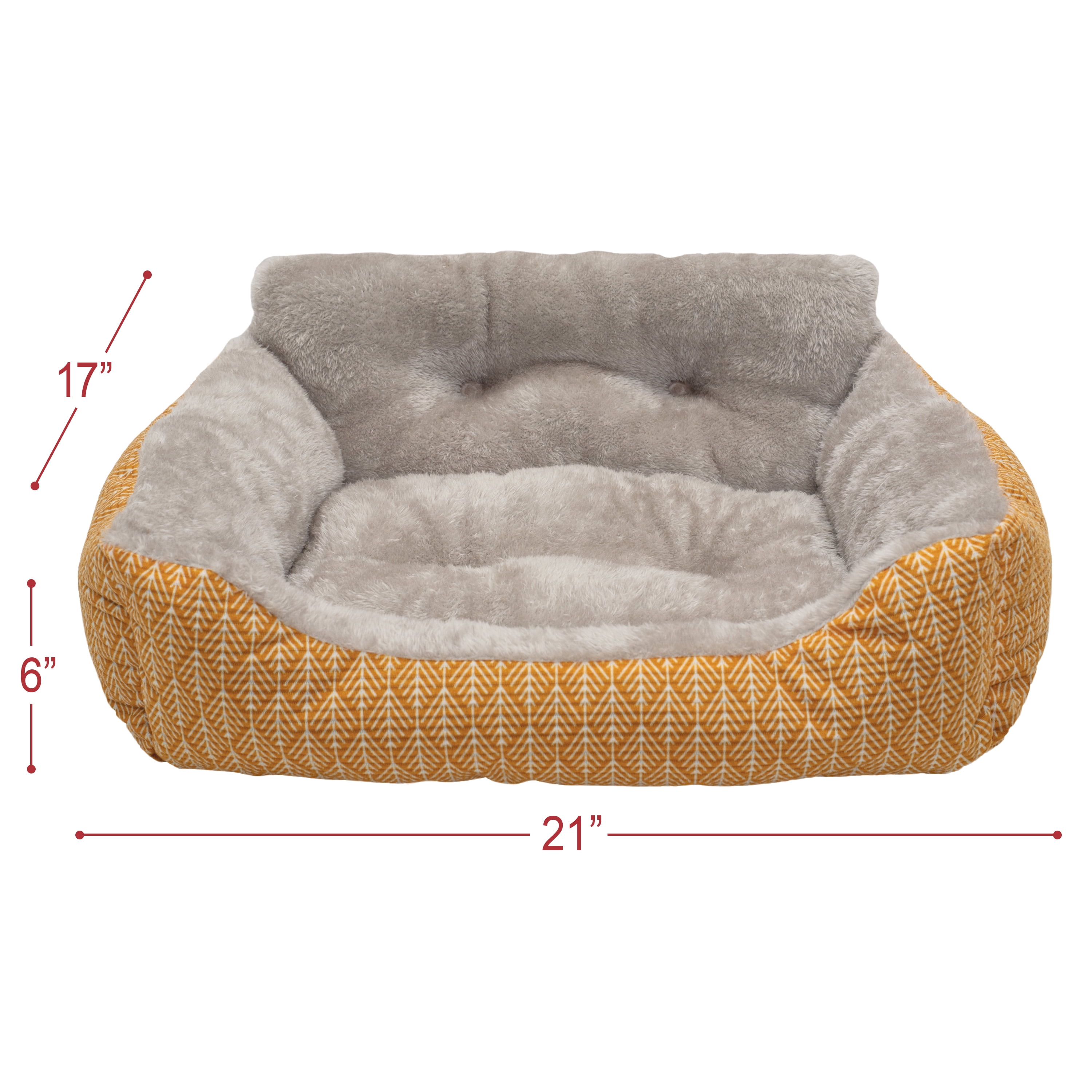 Vibrant Life Lounger with Bolstered Walls Dog and Cat Bed, Small, Yellow, 17" x 21"