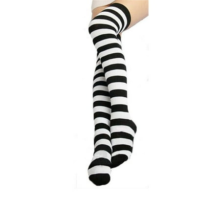 

Pair of Women Lady Striped Knee Socks Stockings (White)