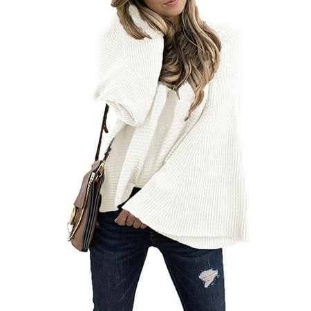 Woman Trumpet Long Sleeve Sweater Loose Solid Color Sweatshirt Pullover Tops Blouse Fall/Winter