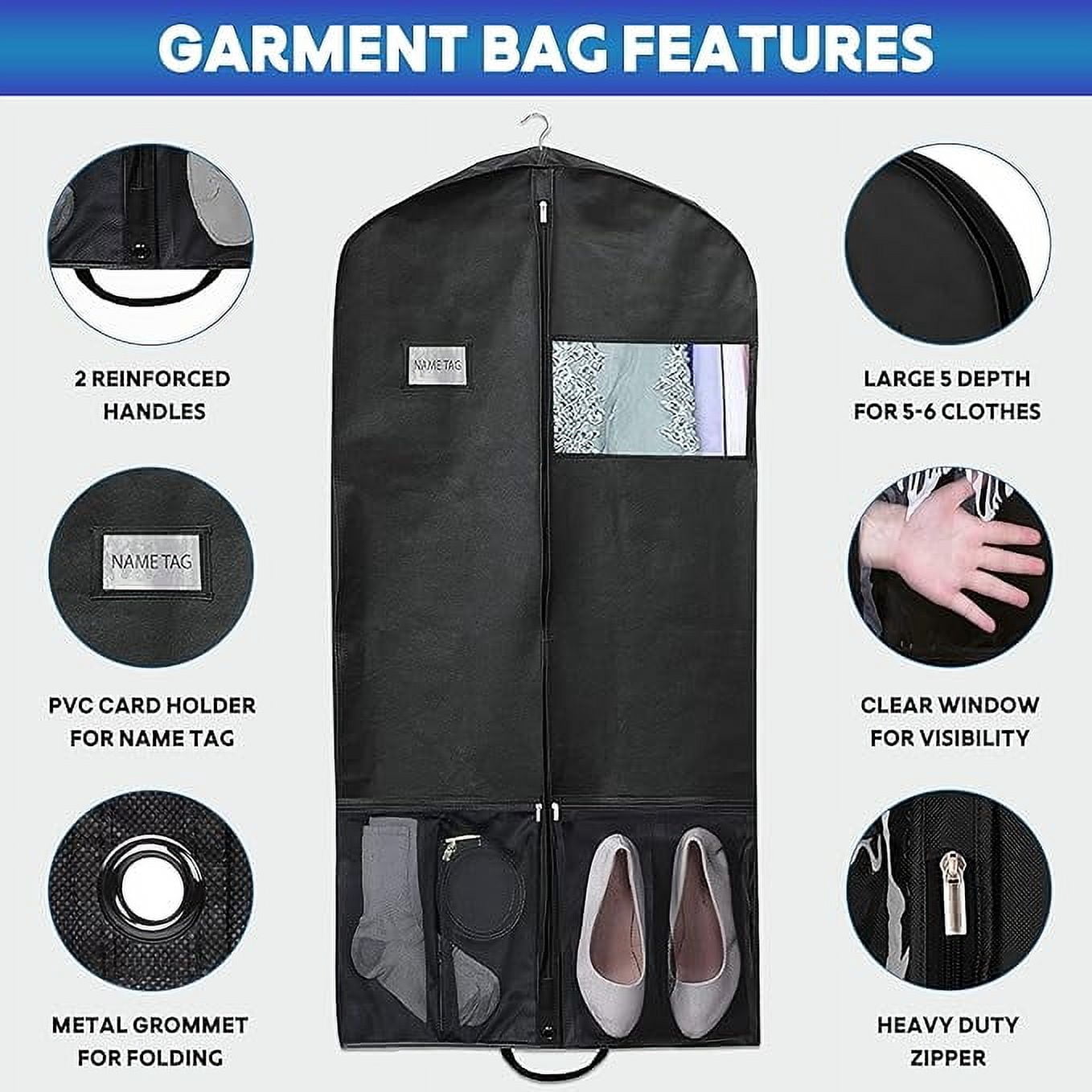 2 pack garment bags for hanging clothes lightweight travel suit cover for men and women cleanable coat covers for closet with zipper dust-free dress bags (60-Inch)