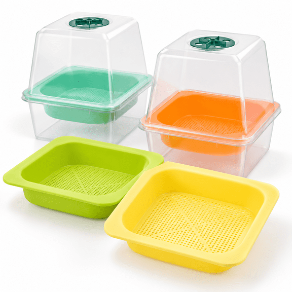 4 Pack-clear Base Microgreen Growing Sprouting Tray Kit with Humidity Domes