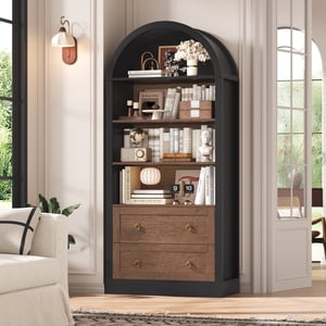 Hiphuta 70" Arched Bookcase, 4-Tier with 2 Drawers