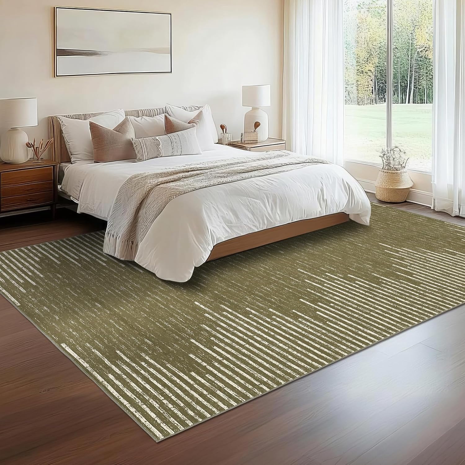 9x12 Washable Area Rug for Living Room Dining Room Neutral Area Rug for Nursery Distressed Stripes Carpet Stain Resistant Farmhouse Floor Cover Brown Rugs