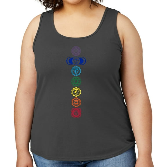 Women's Colored Chakras Yoga Mid-weight Tanktop, 2XL Charcoal Gray