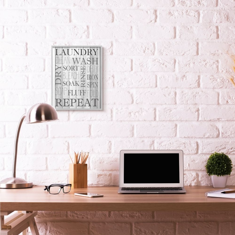 Stupell Industries Laundry Room Bathroom Black And White Design Gray Farmhouse Rustic Framed Giclee Texturized Art by Kimberly Allen