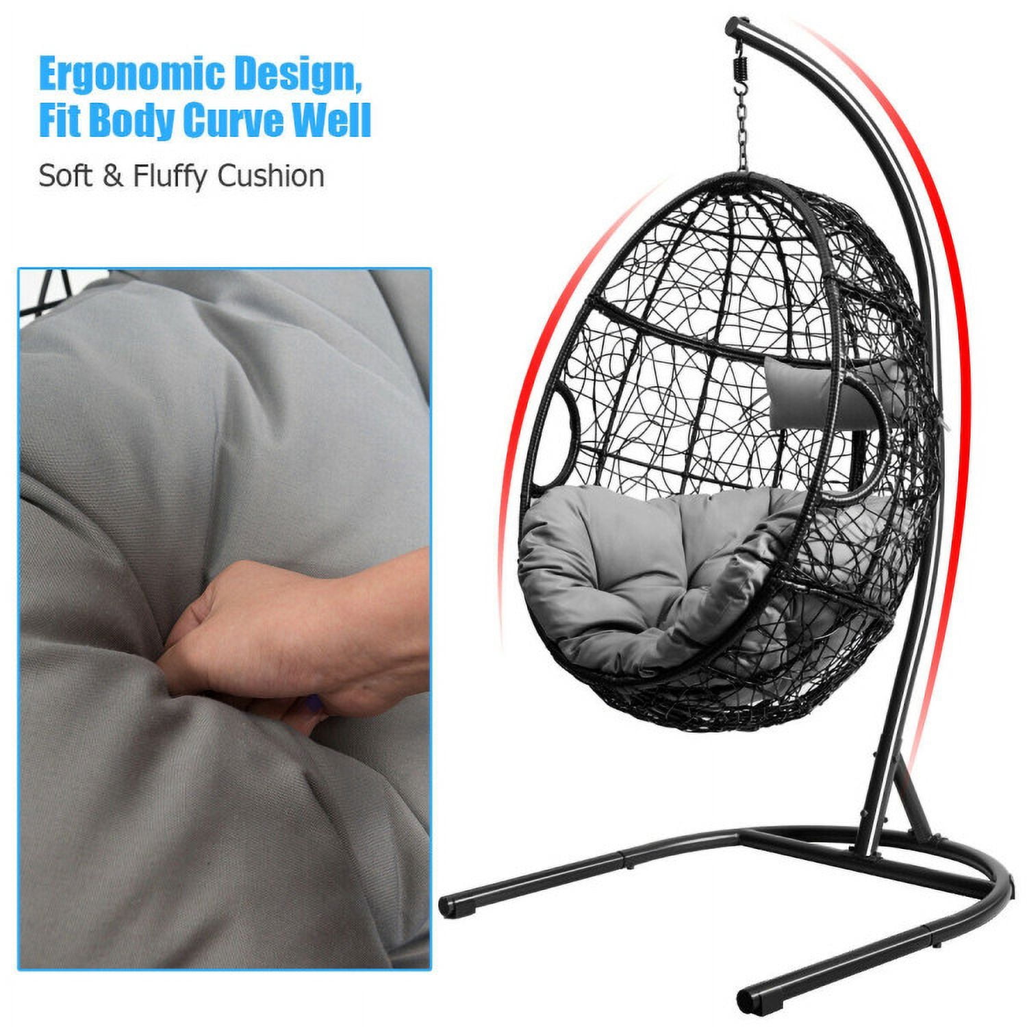 Aimee Lii Hanging Cushioned Hammock Chair with Stand, Patio Swing Chair, Gray