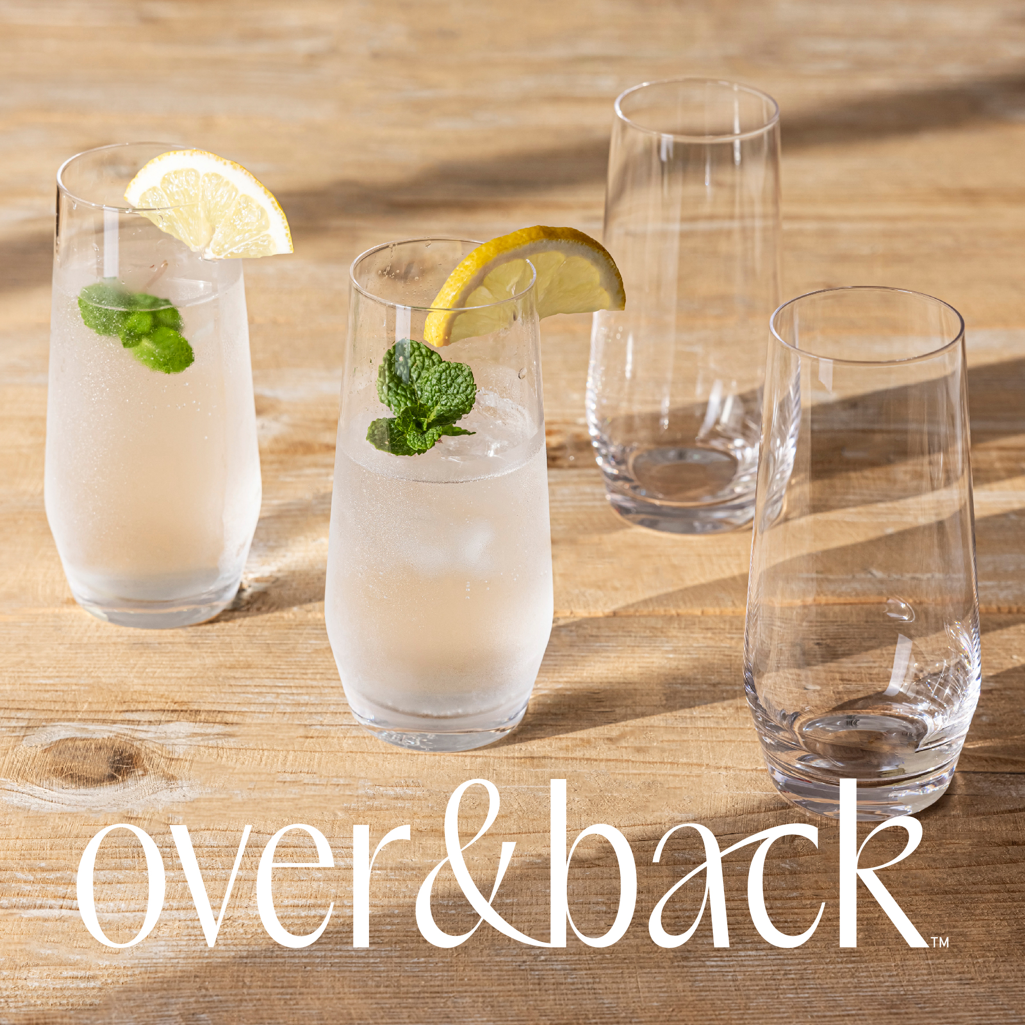 over&back 12oz Traditional Glassware - Set of 4 Classic Stemless Drinking Glasses for Parties, Get-togethers, and More - Mouth-Blown - Wine Cups for Kitchen and Dining Room - Clear