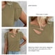 thumbnail image 5 of Mujer Verano Manga Corta Cuello En V Suelto Estilo Casual Color Puro Manga Pétalo Top para Citas Viajar Compras Caqui XL, 5 of 6