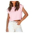 thumbnail image 5 of Bat Sleeve Women's Short Sleeve Summer Curled Cropped Top Casual Round Neck Solid Color T-Shirt, 5 of 6