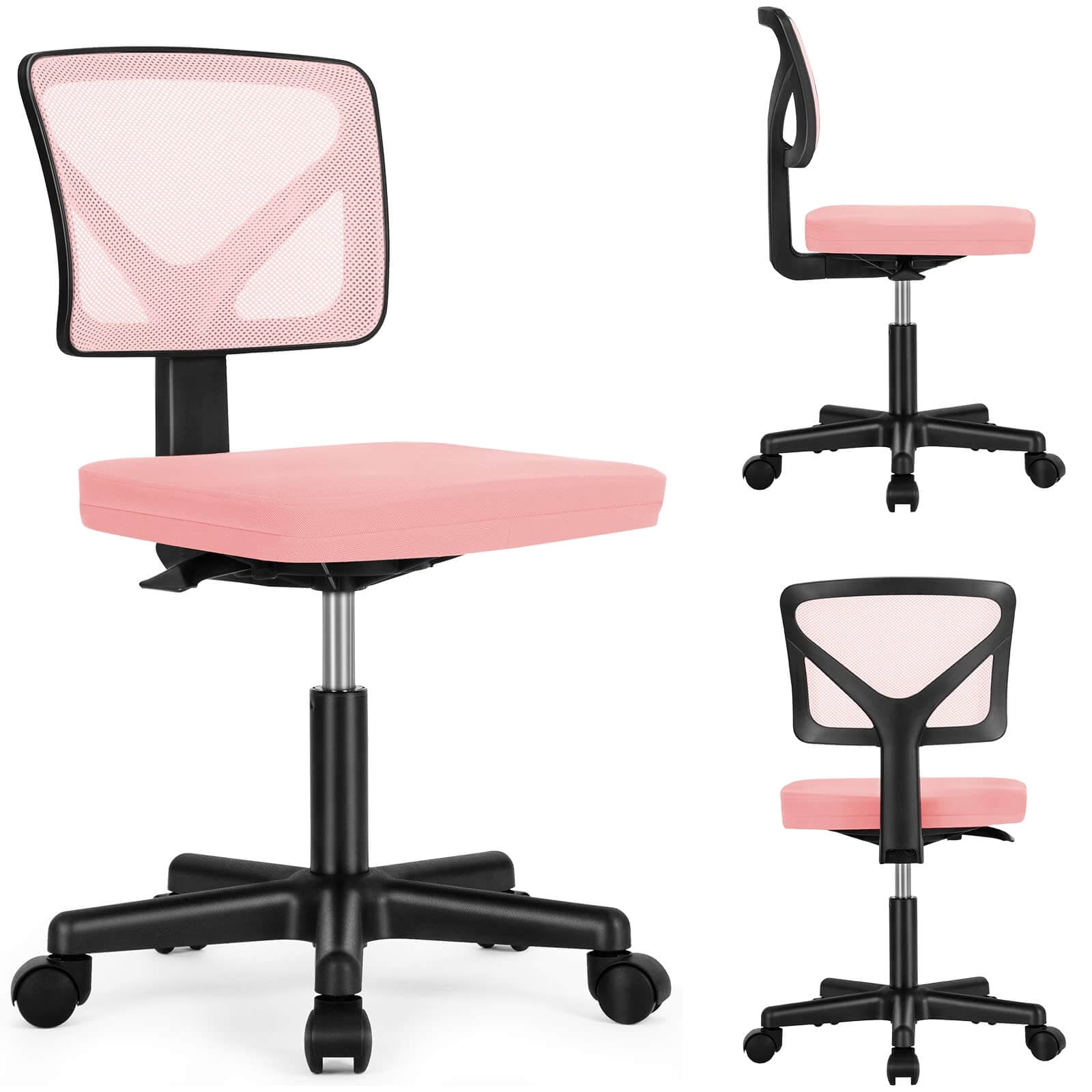 wOod-it Home Office Chair Mesh Armless Computer Desk Chair Ergonomic Computer Desk Task Rolling Swivel Chair Adjustable Modern Chair with Lumbar Support,Pink