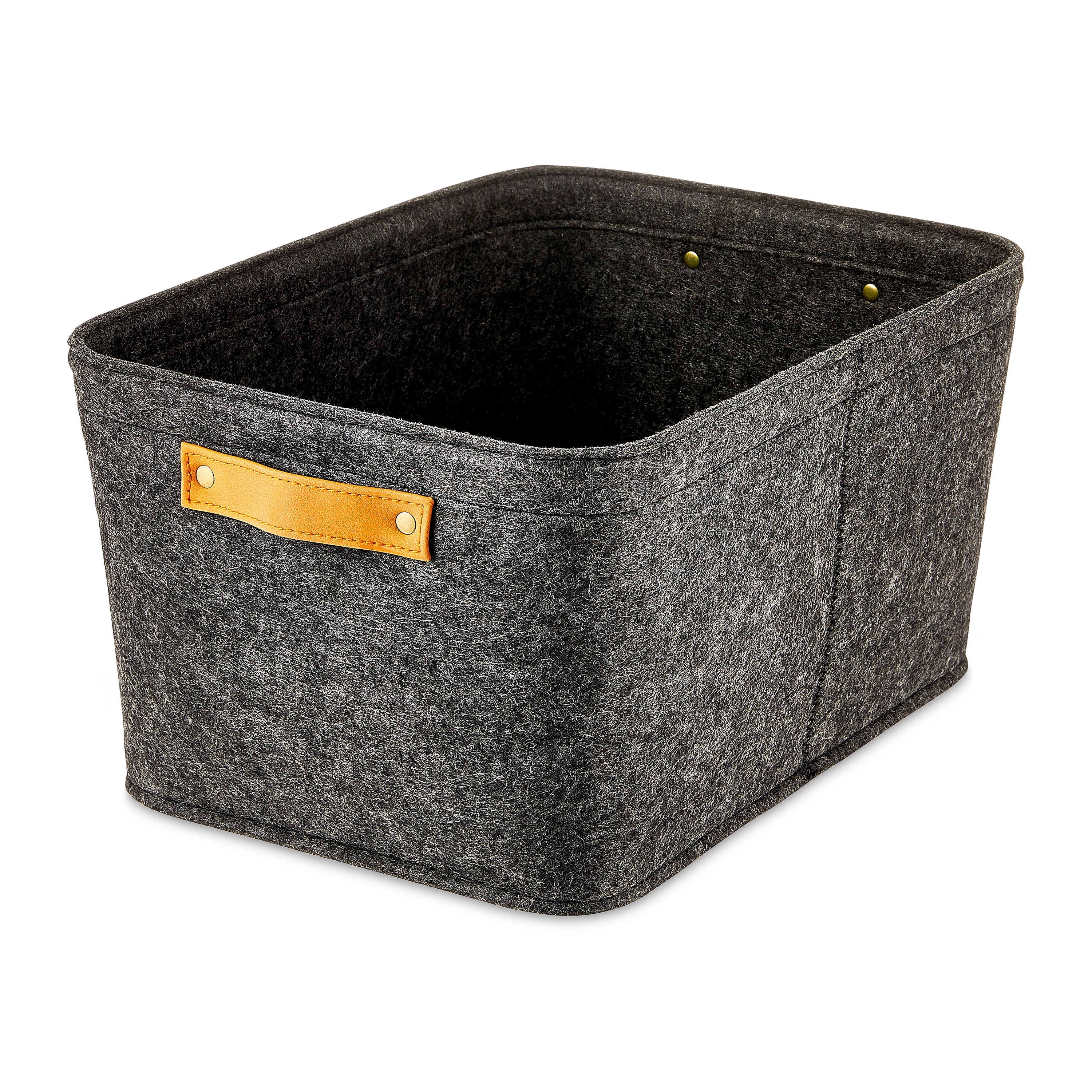 Mainstays Medium Felt Decorative Storage Basket, Dark Heather Grey, Set of 2