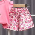 thumbnail image 5 of felwors Toddler Baby Girl Summer Clothes Ruffled Sleeve Ribbed Knit T-Shirt Tops Cute Floral Shorts Set 2Pcs Outfits,Pink,2-3 Years, 5 of 6