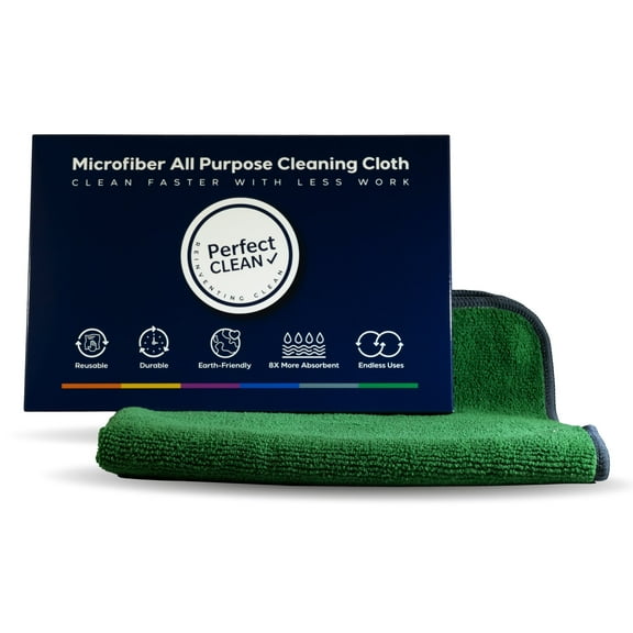 PerfectCLEAN - Microfiber Cleaning Cloth, Absorbent Cleaning Towels, 12”x12'', Single Pack, Green