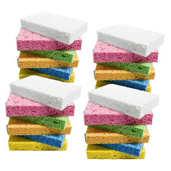 TIFOR 24 packs of kitchen dishwashing sponges, natural wood pulp sponges for kitchen, random colors