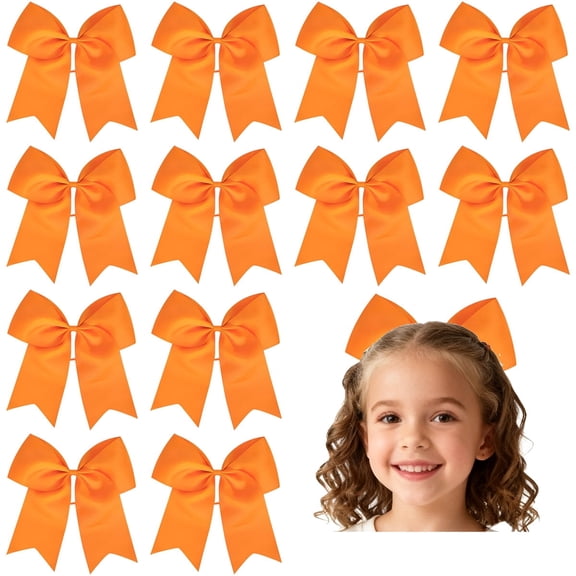 JoyBowie 12 Pcs 8 Inch Orange Hair Bows Grosgrain Ribbon Alligator Clips for Girls Kids Toddlers