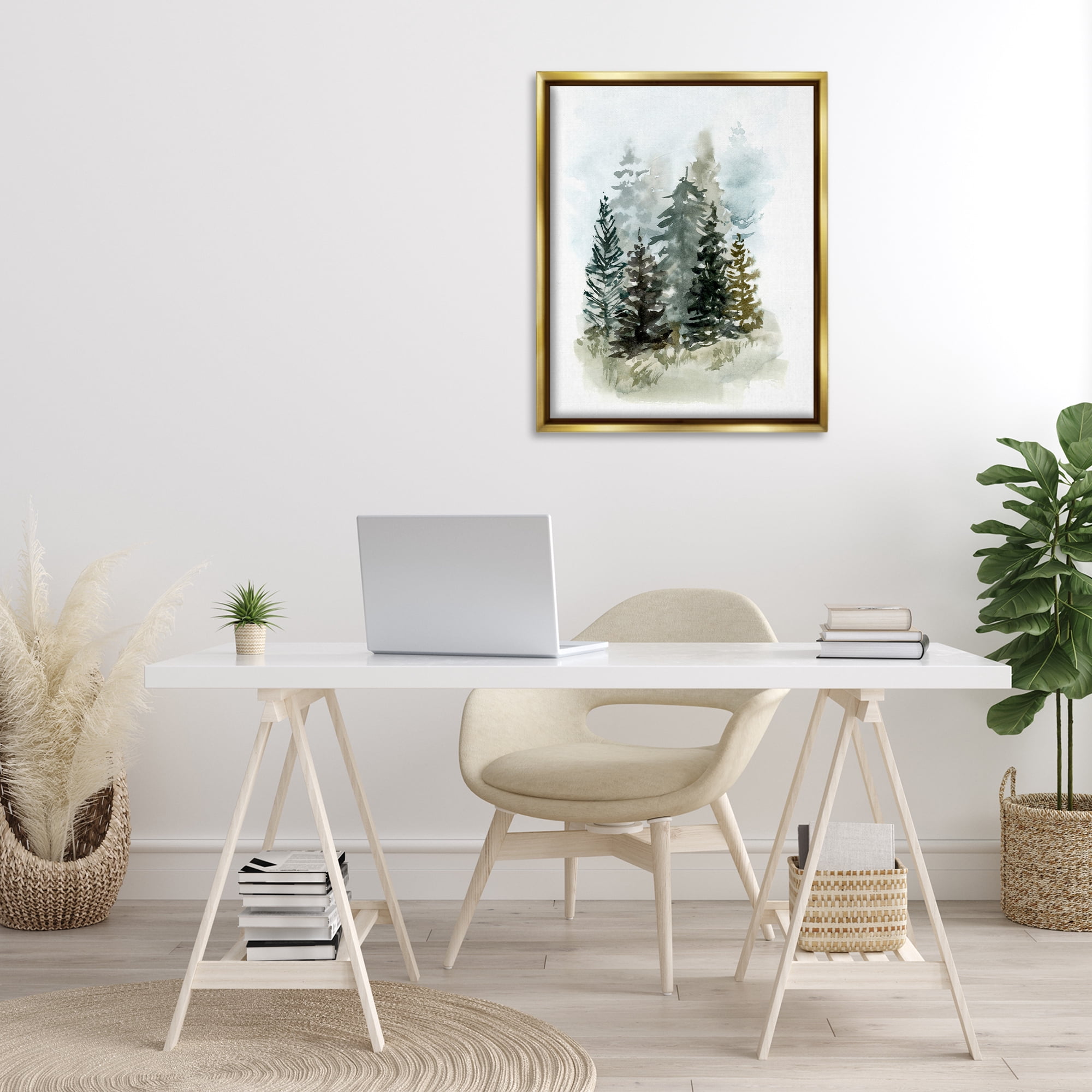 Stupell Industries Layered Forest Trees Botanical & Floral Painting Gold Floater Framed Art Print Wall Art, 25 x 31